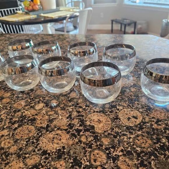 MCM Dorothy Thorpe Silver Band Punch Bowl and 9 Matching Roly Poly Glasses - Picture 5 of 8